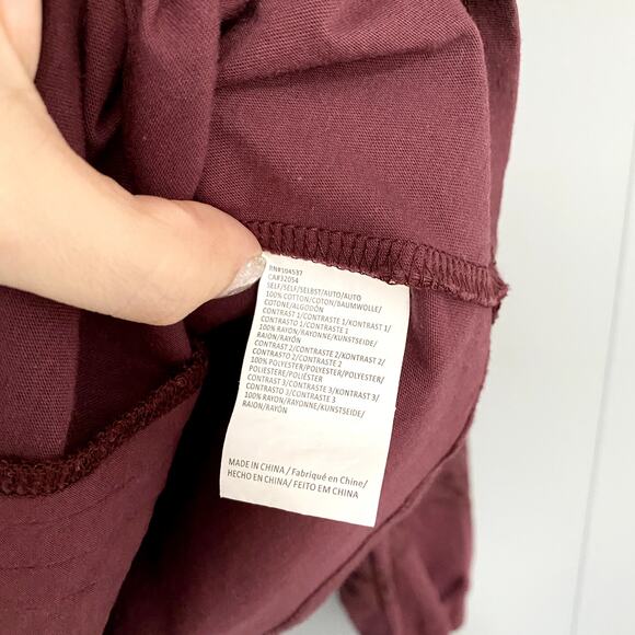 Anthropologie Tiny Burgundy Red Long-Sleeve Crescent Ruffled Lace Top S - Picture 4 of 8